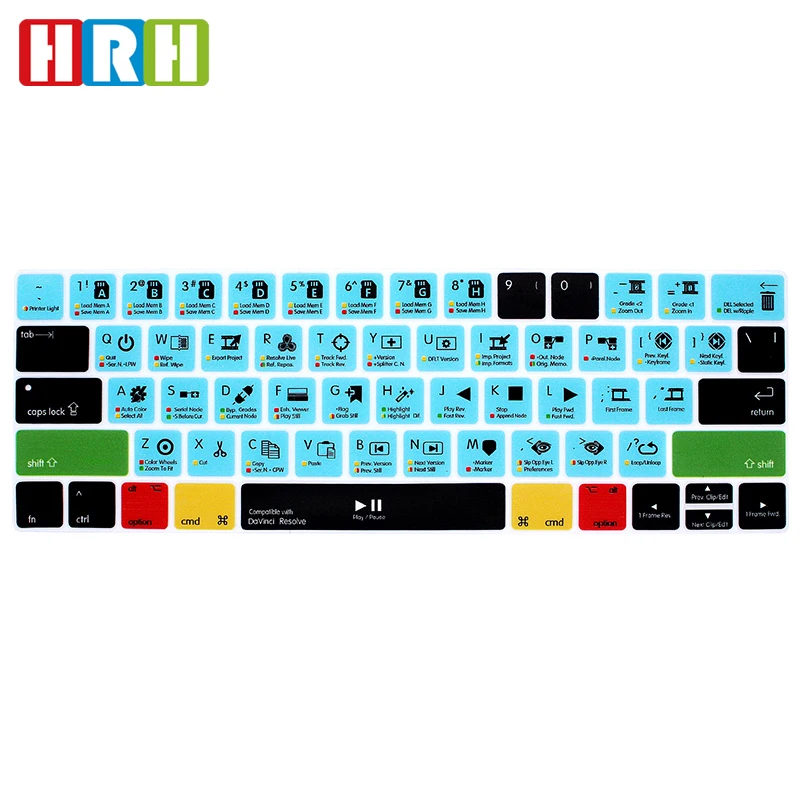 

HRH DaVinci Resolve Hotkey Function Shortcut Silicone Keyboard Cover for Macbook Pro 13"15"Touch Bar A1706/A1707/A1989/A2159