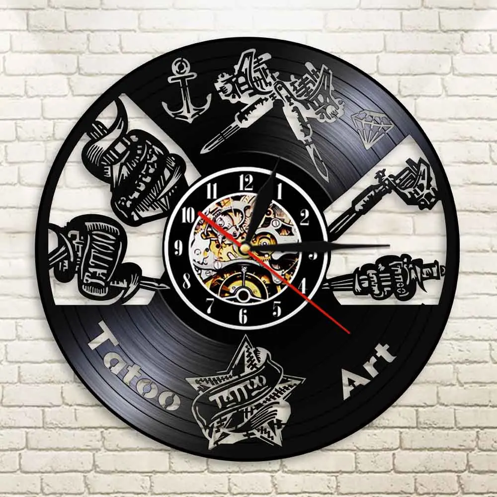 

Personalized 12 inch Tattoo Studio Laser Cut Handicraft Art Tattoo Artist Vinyl LP Wall Clock Unique Shop Studio Tattoos Decor