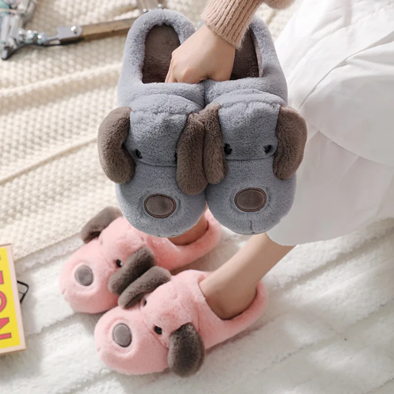 

2019 New Style Cotton Slippers Women's Cute Cartoon Puppy Animals Pack with Couples Plush Men's Autumn & Winter Home Anti-slip