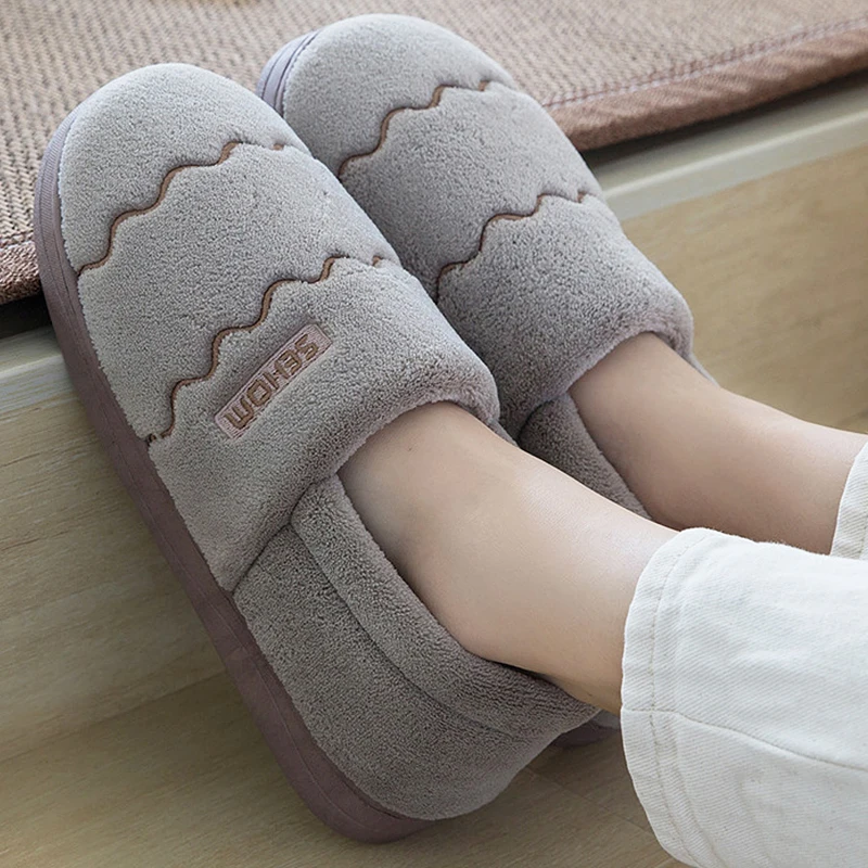 Plush Slippers Woman Coral Fleece for Women Wave Pattern Home Soft Comfy Non Slip Indoor Shoes | Обувь