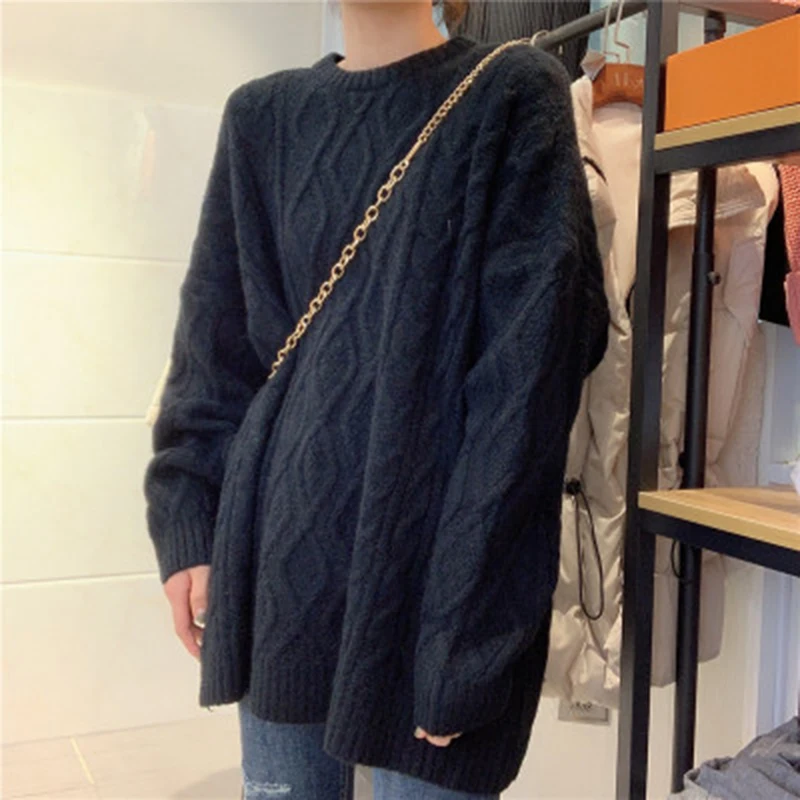

Fashion Cotton Cashmere Plus Size 2020 New Sweater Women Casual Loose Twist Hedging Mid-length Women's Sweater