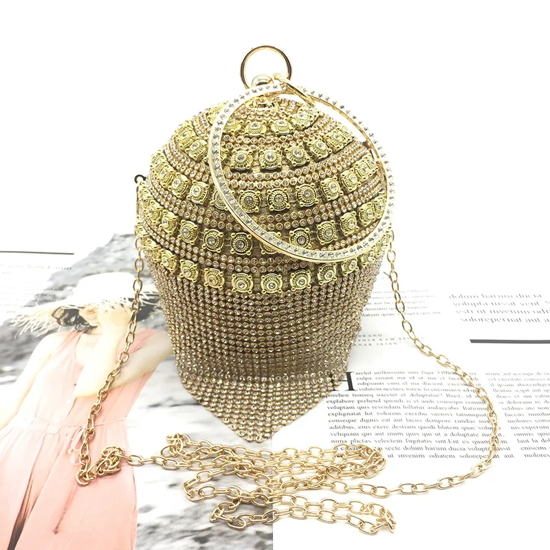 

women Diamond chain bracelet fashion bag hand fringed circular handbag bridal bag new