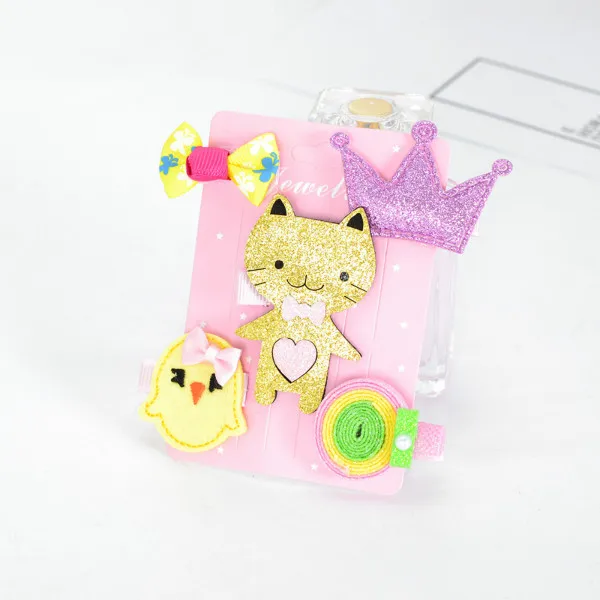 52-14 Children's hairpin set hair accessories 5PCS/SET baby flowers bow side clip girls crown all-inclusive cloth side clip - Цвет: 52-14