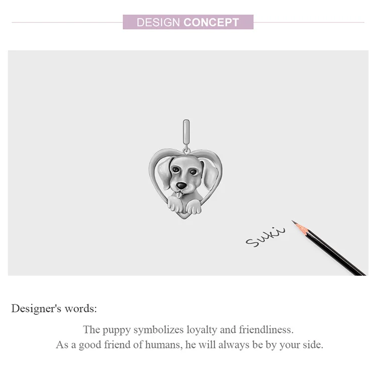 initial necklace WOSTU Friendliness Dog Charm 925 Sterling Silver Heart Bead Animal Pendant Fit Original Bracelet Jewelry DIY Necklace CQC1611 eternity ring