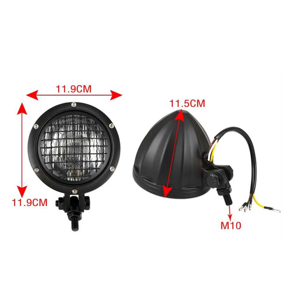  12V Black Retro Front Headlight Headlamp Universal for Motorcycles Dirtbike Waterproof Fits for Harley Yamaha 