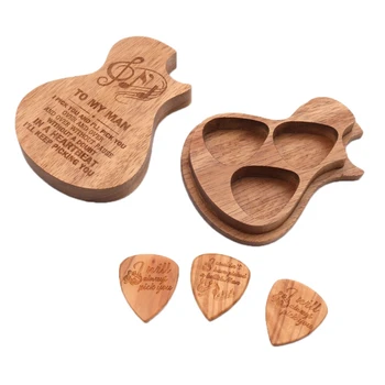 

Guitar Pick Box Wooden Guitar Pick Storage Case with 3 Picks for Bass Pack Jazz Guitar Accessories