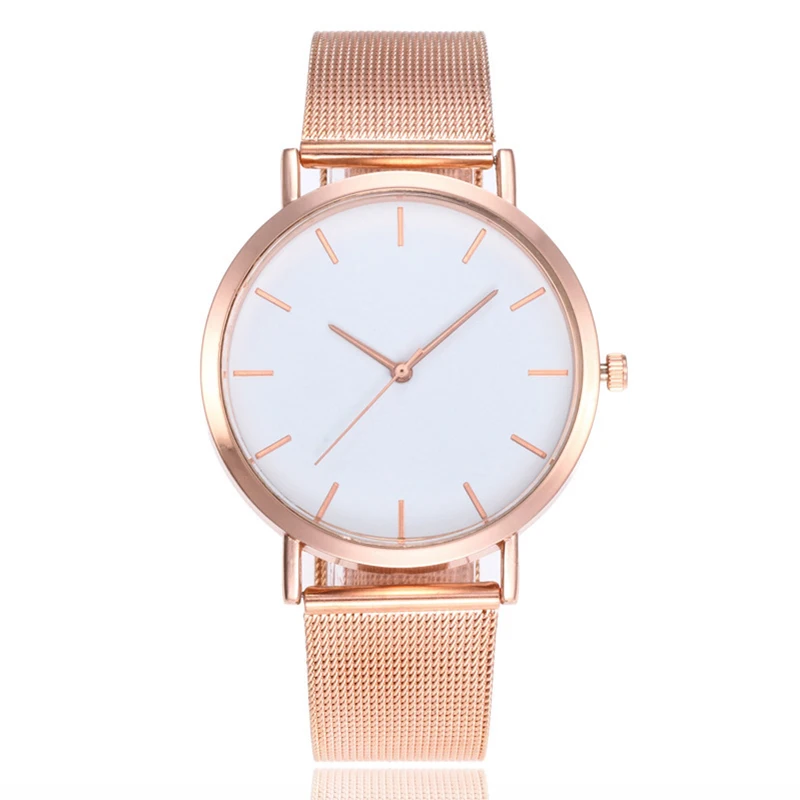 Женские часы из розового золота чехол нержавеющей стали с сетчатым ремешком