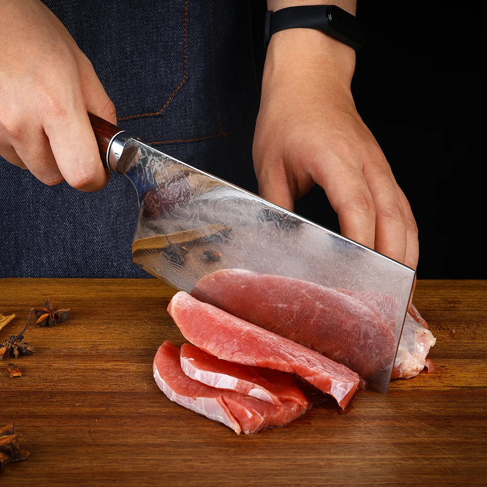 WAK Meat Cleaver kitchen Knife Non Slip Wood Handle Slicing Sharp Blade Vegetable Meat Fish Knives 4Cr14 Damascus Kitchen Knife