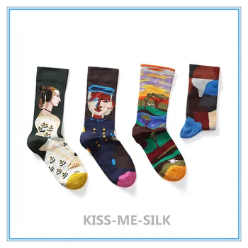

KMS Trendy socks ins tassel cartoon net red skateboard street jacquard Harajuku socks for Women and Men 4 Pairs 4 Colors