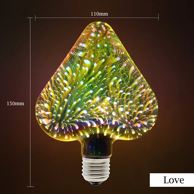 3D эффект фейерверка светодиодный лампы 220V E27 4 Вт Винтаж можно использовать энергосберегающую лампу или светодиодную лампочку) Медный провод декоративный светильник для праздничный новогодний декор - Испускаемый цвет: Style 8