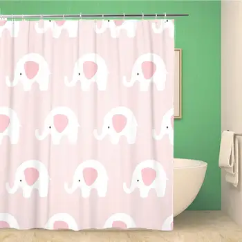 

Bathroom Shower Curtain Colorful Adorable Elephants Pattern Cute Pink Taupe White Animal 72x78 inches Waterproof Bath Curtain