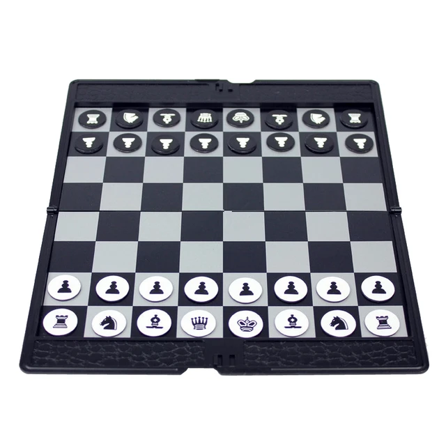 Plastic Folding 20” Chess Board And Black And White Medieval Chess Pieces