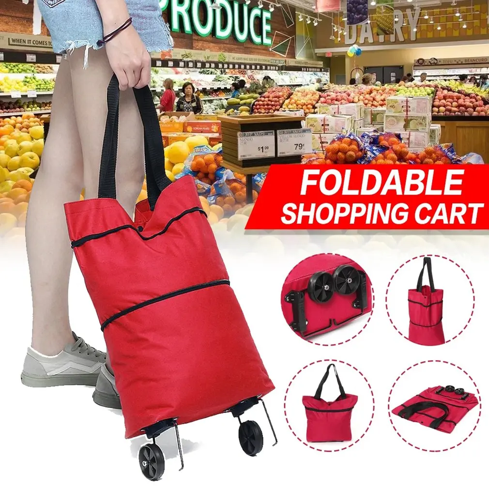 Shopping Trolley Bag Portable Oxford Foldable Tote Bag Shopping Cart