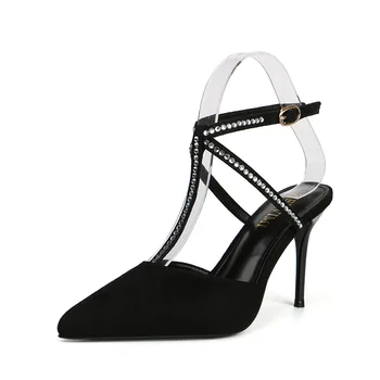 

QSR 9CM PUMPS 2019 spring and summer new high heels hot diamond stiletto pointed single shoes women's sandals