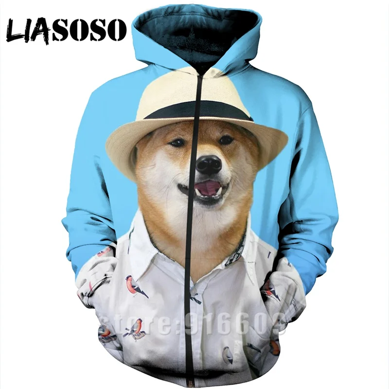 3 Толстовка с 3D принтом животных для мужчин собака doge панк логотип wo для мужчин Уличная Harajuku Толстовка куртка на молнии Аниме толстовки с длинными рукавами A401 - Цвет: 3