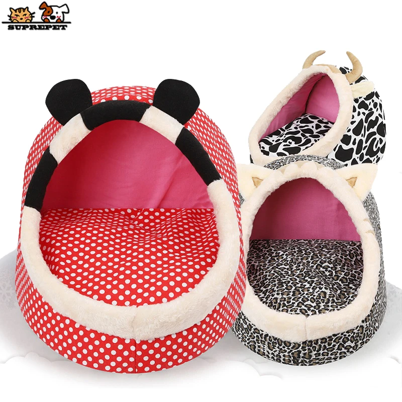 

SUPREPET Pet Cat Dog Beds for Small Dogs Leopard Spotted Dog House Winter Warm Soft Dog Cat Kennel Pet Dog Bed Pad Pet Supplies