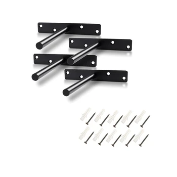

4 Pcs 5 Inch Black Solid Steel Floating Shelf Bracket Blind Shelf Supports Brackets for Shelves Floating Wood Shelves