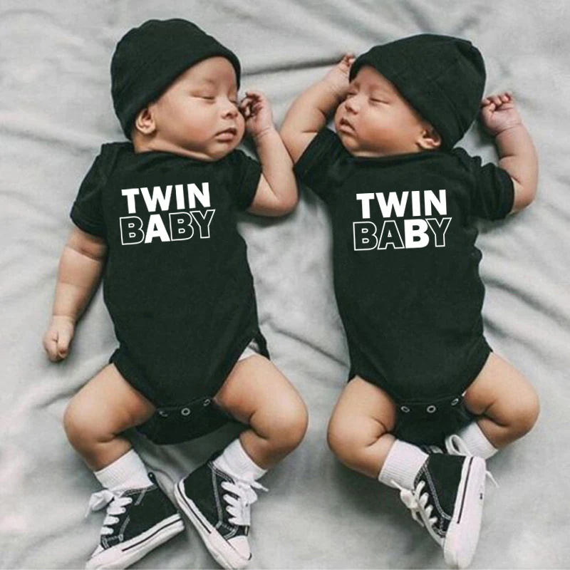 Divertente Twin Baby A/B Neonate Ragazzi Tutine Cotone Manica Corta Tuta Gemelli Body Per Bambini Abiti Ropa Per 0-24 Mesi