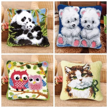 

Latch Hook Rug Mats Canvas Kits Pillow Embroidery Flannel Carpet Embroidery Latch Hook Cartoon Cushion Needlework Crocheting DIY