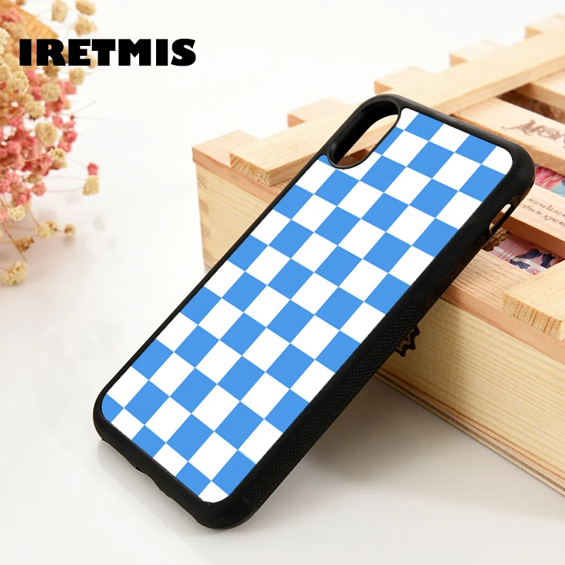 

Iretmis 5 5S SE 6 6S Soft TPU Rubber phone case cover for iPhone 7 8 plus X Xs 11 Pro Max XR Checkered BLUE WHITE Checkerboard