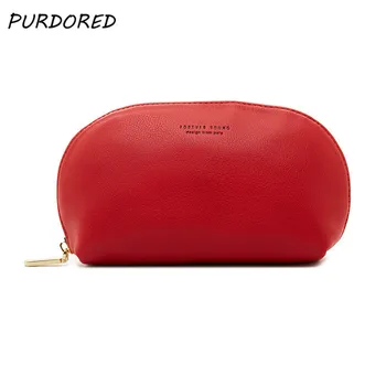 

PURDORED 1 Pc Leather Cosmetic Bag Women Solid Color Makeup Organizer Bag Large Capacity Travel Wash Toiletry Bag Kosmetyczka