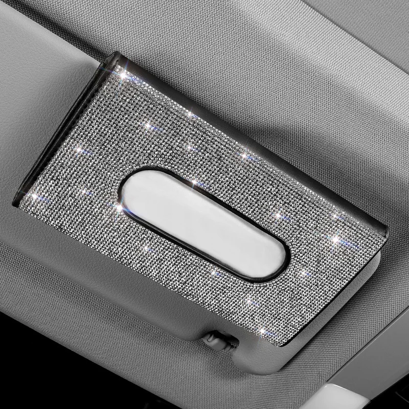 Bling Bling Crystal Car Tissue Box Towel Sets Car Sun Visor Tissue Box Holder Auto Interior