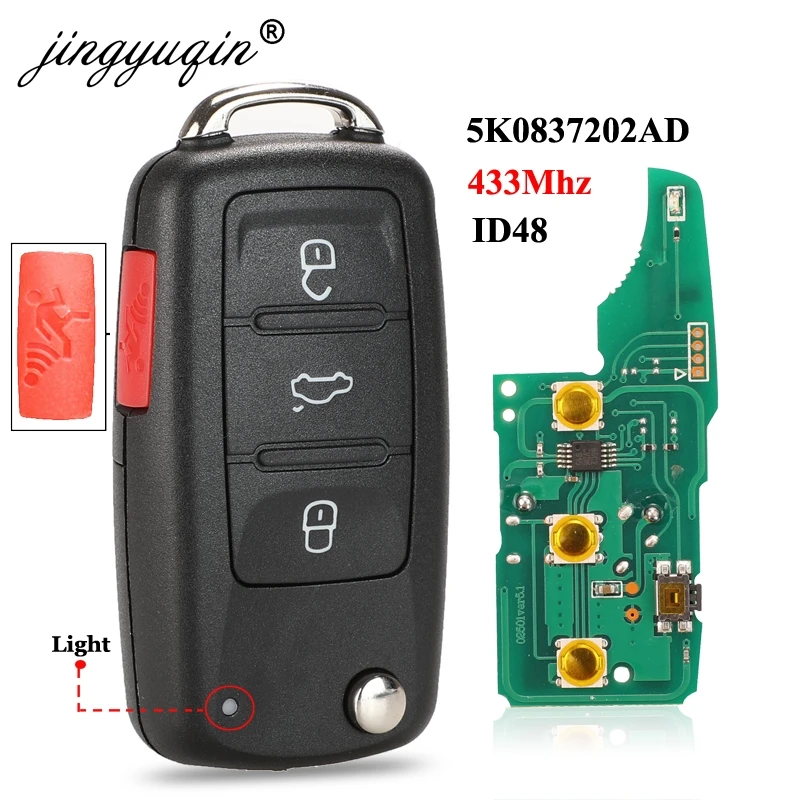 Jingyuqin 4BTN 433 МГц ID48 Выкидной Автомобильный Дистанционный ключ для VW Bettle CC EOS Golf Jetta