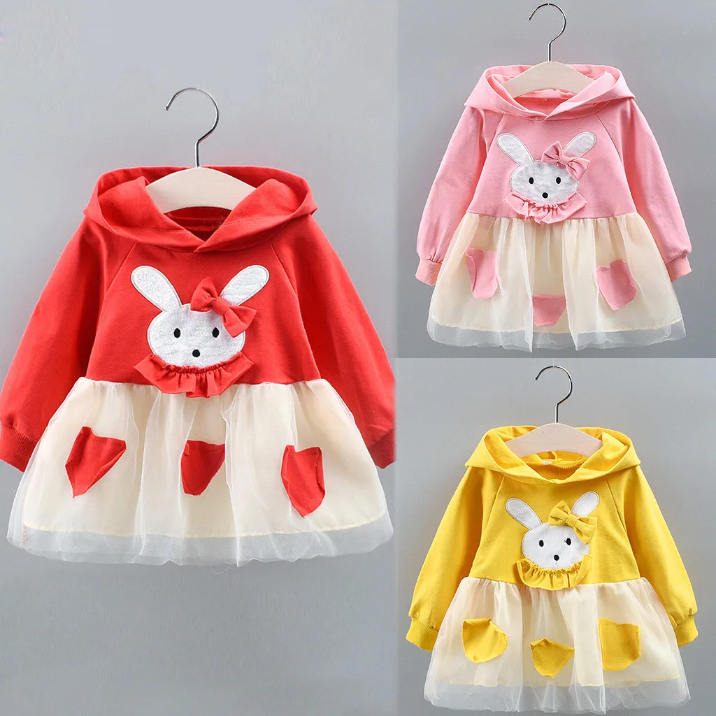 

Infant Baby Girl Long Sleeve Cartoon Rabbit Princess Hoodie Tulle Dresse Clothes Children's suit High Quality