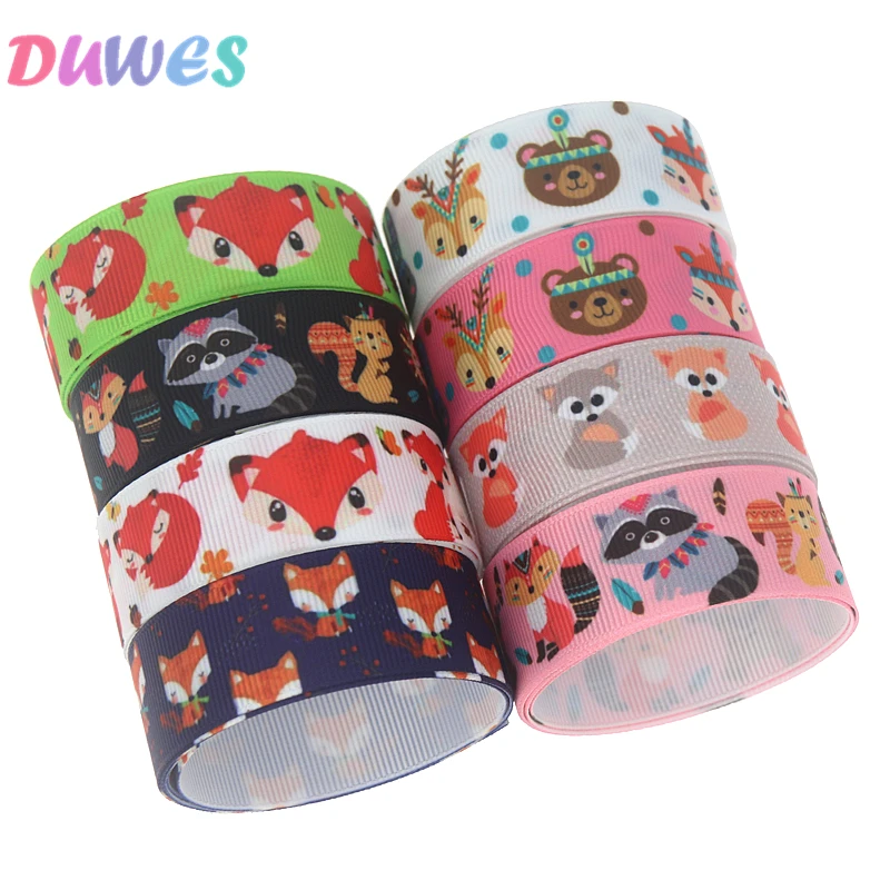 DUWES 50yards fox animals Printed Grosgrain Ribbon Accessory Hairbow Headwear Decoration DIY Wholesale OEM D1150 | Дом и сад