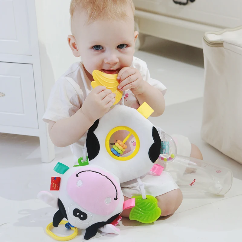 Baby Plush Rattles Bear Mobiles Toys Cow Deer Animal  Infant Stroller Hanging Mobile Rattles Newborn Baby Toys Teether