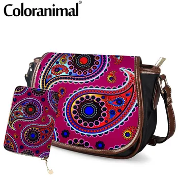 

Coloranimal New Red Paisley Pattern Women Saddle Bags Retro Crossbody Handbags 2pcs Set PU Leather Shoulder Girls Small Satchel