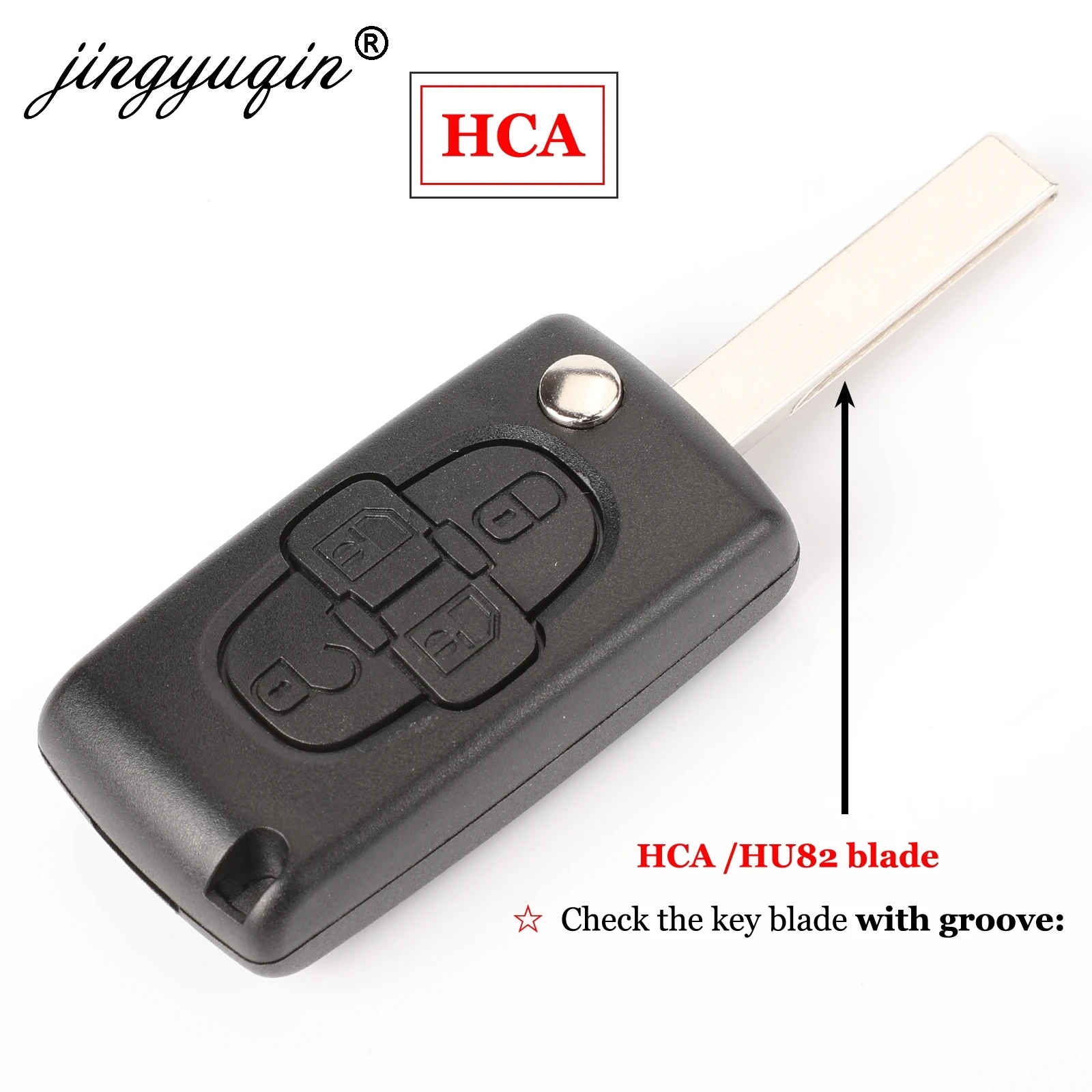 Jingyuqin 4-Button Flip Folding Remote Key Fob Case with Uncut Blade and Groove