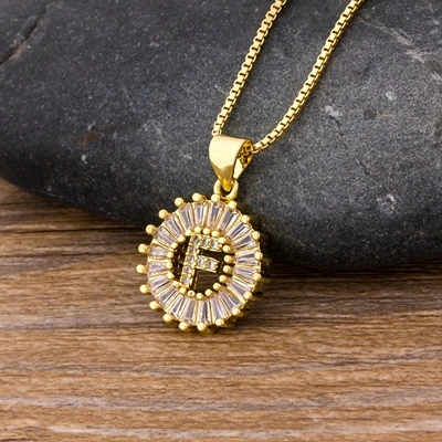 Модное золотое ожерелье с кулоном и буквой 26 цветов, микро проложить Циркон, ожерелье для пар, лучшее семейное имя, ювелирные изделия - Окраска металла: F