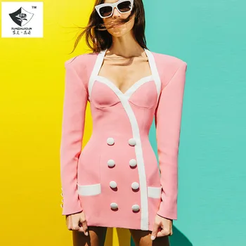 

2020 New Style for Autumn and Winter Star Explosion Personality Shoulder Recipients Color Temperament Dress Hip Dress