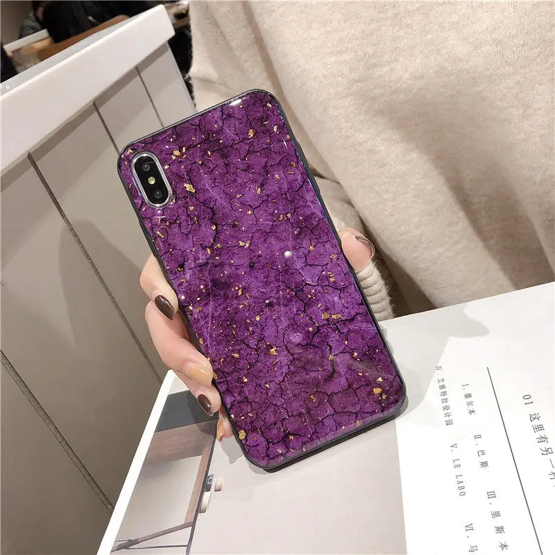 Эпоксидный Золотой фольга драгоценный камень зеленый чехол для телефона для Xiaomi Redmi Mi Note 7 6 Pro 5 Plus 6A S2 Y2 с кольцом подставка держатель ремешок мягкий чехол - Цвет: Only Case Purple