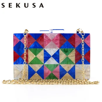 

SEKUSA new arrival plastic box case evening clutch bags with shoulder chain dress handbags for ladies purse