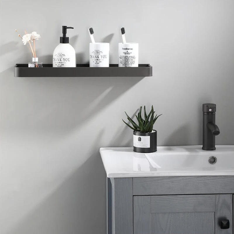 Bathroom Shelf with Towel Rack Gray Space Aluminum Corner Shelf Towel