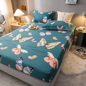 

Fitted Sheet Home Cotton Bed Linen Sheet with Elastic Bands and Pillowcase 1 or 3 Pcs Bedding Set Mattress Cover Double King