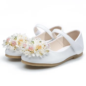 

2020 New Prinsess Shoes For Fashion Flower Beaded Little Girls 10 To 12 Years Childrens Kids School Leather Shoe 2 3 4 5 6 7 8 9