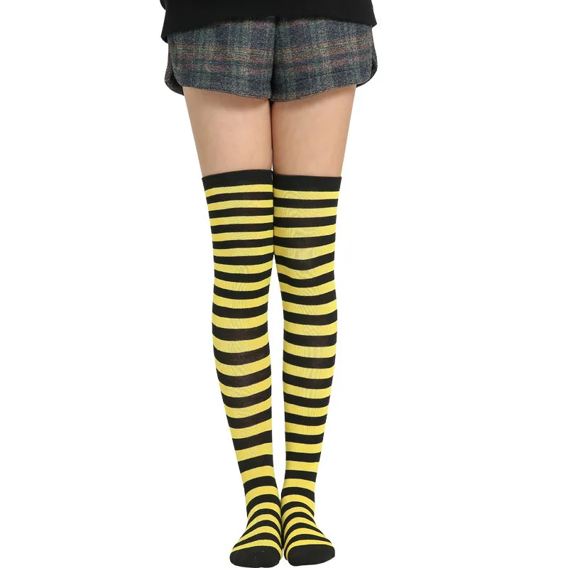 Новинка; длинные полосатые носки выше колена с рисунком для женщин и девочек; милые теплые носки для косплея аниме; - Цвет: Yellow-S