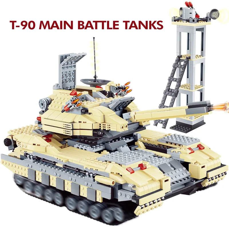 Военные строительные блоки T90 1193 шт. главный боевой танк WW2 стена анти вор робот