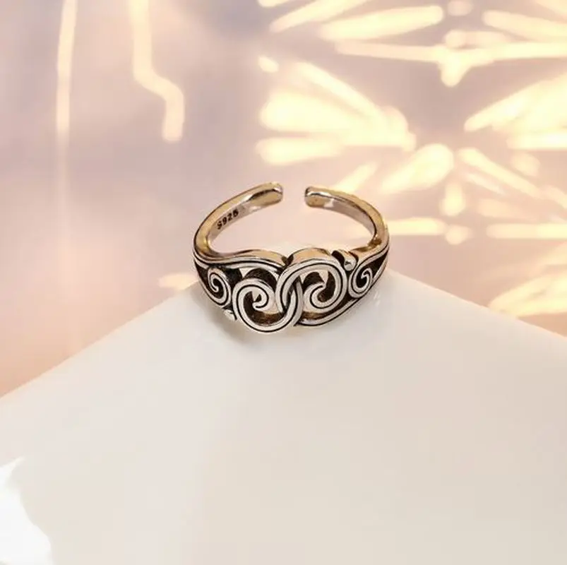 Женское геометрическое кольцо из стерлингового серебра S925 многослойное