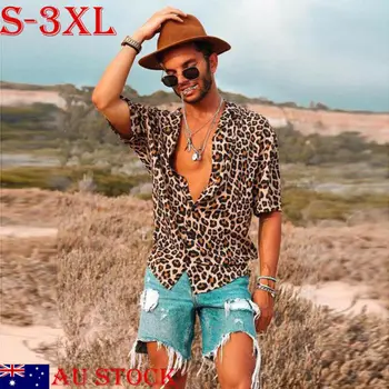 

2019 New Men Vintage Leopard Print Shirts Summer Casual Short Sleeve loose Shirts Man Male Fashion Shirt Tops Plus Size S-3XL