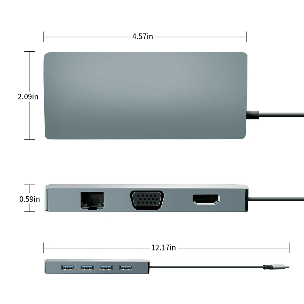 10 в 1 Miltifunctional док-станция USB C к USB3.0 4K HD 1080P VGA 1 Гбит/с Ethernet сеть 60 Вт PD SD/Card Reader концентратор