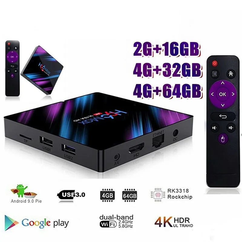 2019 New H96 MAX Smart TV BOX Android 9.0 OS 4G RAM 32/64GB Quad Core 1080p 4K LED Screen