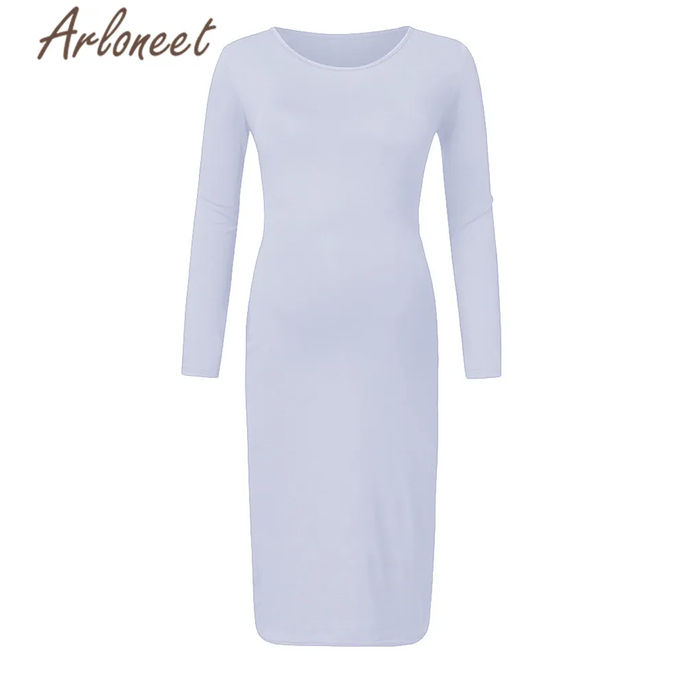 Одежда arloneet, женское платье для беременных, длинный рукав, однотонное полиэфирное платье, высокая эластичность, осень, сексуальное женское платье pregnanct Vestidos