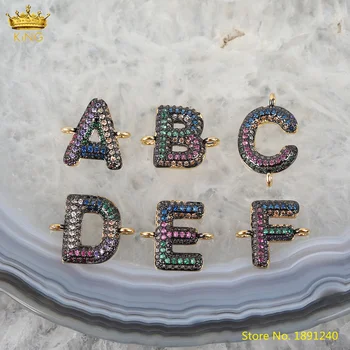 

5pcs Rainbow Zirconia Micro Inlay Capital Letter Pendant Jewelry,Letter Gold Double Connector Charms For Bracelet Necklace DIY