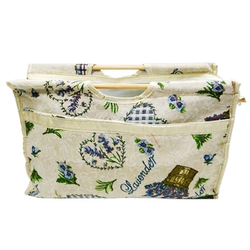 

Craft Wool Organizer Printed Yarn Tote Knitted Sweaters Practical Sewing Gift Wooden Handle Jacquard Woven Knitting Storage Bag