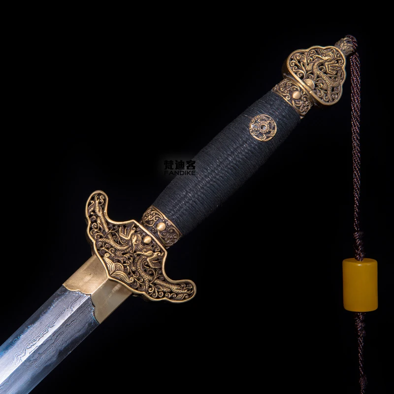 High quality Chinese Sword handmade Fold steel under the Solid to Burn Blade Long straight Qing dynasty Sword Sharp knife