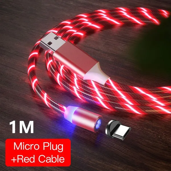 For Micro Red 1M ACCEZZ Магнитный зарядный кабель освещение тип-c микро кабели для зарядного устройства USB для iPhone X 7 samsung Android Магнитный зарядный шнур 1 м 2 м - Цвет: For Micro Red 1M
